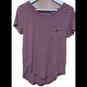 HOLLISTER Top Must-Have Striped Loose Fit Short Sleeve Blouse Womens S Burgundy